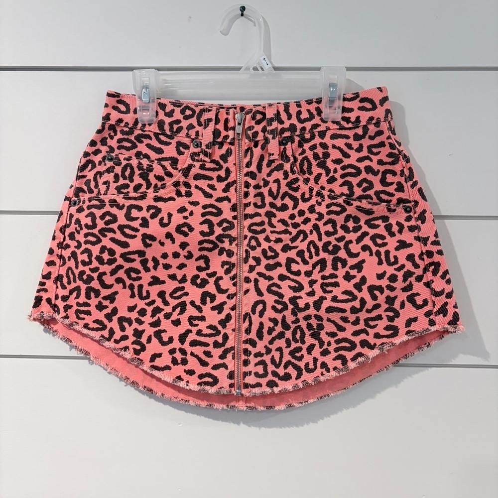 Carmar Animal Leopard Distressed Denim Mini Skirt 27 Full Zip Glam Mobwife